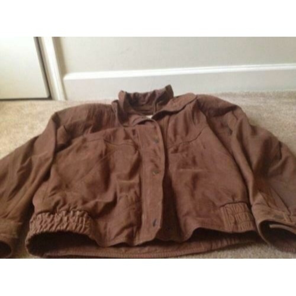 Tannery West Men's Full Zip Suede Leather Jacket Collar Size Small Brown